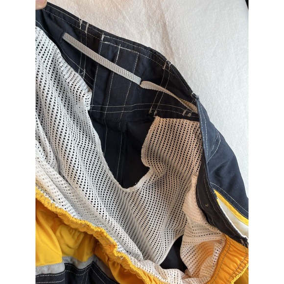 Men's Speedo Board Swim Trunks Navy Blue with White and Yellow Stripes, XXL, New - Picture 9 of 10